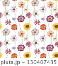 Floral seamless pattern with dried pressed flowers. Watercolor on white background 130407435
