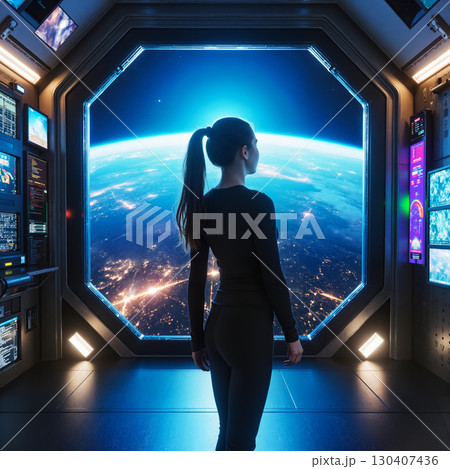 未来の女性宇宙飛行士のイメージ AI生成画像 未来の女性宇宙飛行士のイメージ AI生成画像 130407436