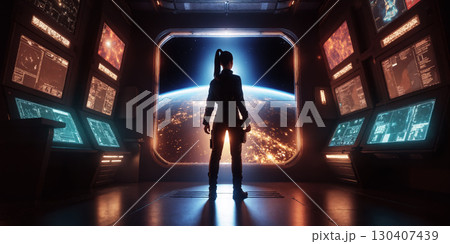 未来の女性宇宙飛行士のイメージ AI生成画像 未来の女性宇宙飛行士のイメージ AI生成画像 130407439