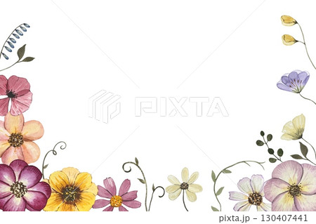 Bordere with watercolor pressed dried flowers Bordere with watercolor pressed dried flowers 130407441