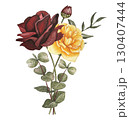 Bouquet with autumn flowers. Burgundy and yellow rose. Hand drawn watercolor illustration. 130407444