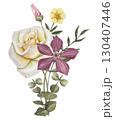 Bouquet with autumn flowers. White rose and clementis. Hand drawn watercolor illustration. 130407446