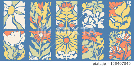 Retro abstract groovy leaves composition 130407840