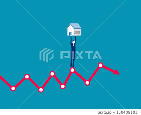 Mortgages. Businessman carrying a house on graph Mortgages. Businessman carrying a house on graph 130408103