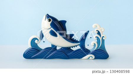 大きな魚と大波 和風素材 大きな魚と大波 和風素材 130408598