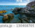 sea coast with rocks and boulders morning light. calm summer vacation background at the black sea. wonderful scene for relax and leisure at the seaside 130408705