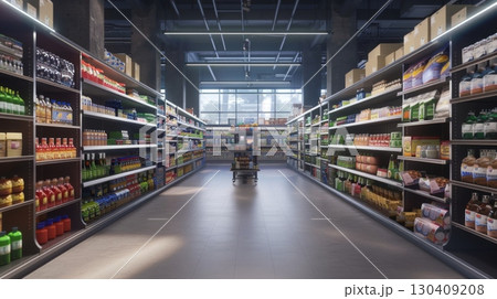Smart shelves, IoTenabled inventory management, 3D illustration, advanced retail concept, copy space for text, sharp focus and clear light , high clarity , super detail 130409208