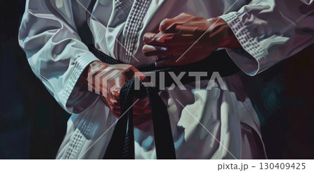 A person wearing a white dress, tied with a textile knot, adorns their neck with a delicate bow and ribbon in a close-up shot of an indoor setting 130409425
