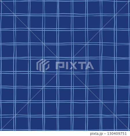 Seamless vector stripe pattern with hand drawn double light lines on blue background for textile, apparel and cottagecore decor Seamless vector stripe pattern with hand drawn double light lines on blue background for textile, apparel and cottagecore decor 130409751