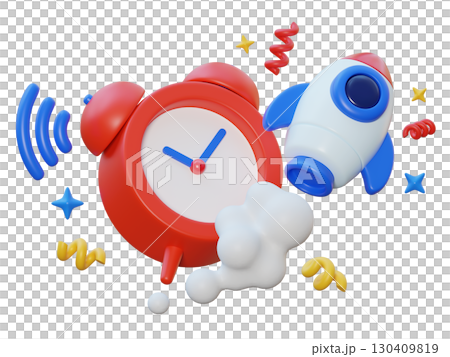 cartoon style Alarm clock and rocket 3D graphic cartoon style Alarm clock and rocket 3D graphic 130409819