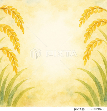 黄金の稲穂フレーム（中央白背景コピースペース） 130409822