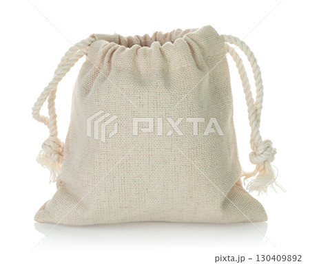 Open cotton pouch, isolated on transparent background, full focus stacking for sharp texture and clear detail Open cotton pouch, isolated on transparent background, full focus stacking for sharp texture and clear detail 130409892