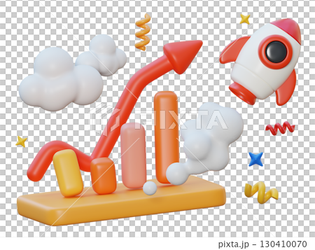 cartoon style upward graph and rocket 3D graphic 130410070