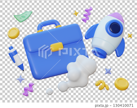 cartoon style briefcase and rocket 3D graphic 130410071