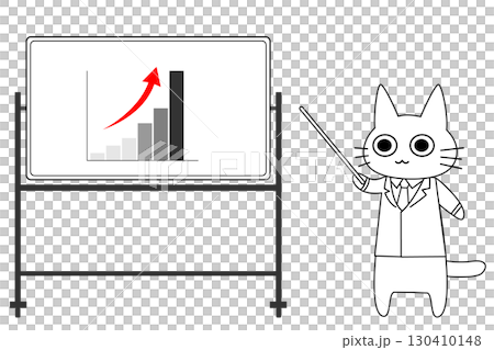 身穿西裝的貓咪商業人物解釋成長圖表 | 貓咪、西裝、商業、圖表、成長、示範 130410148