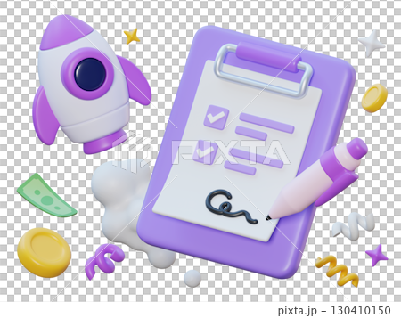 cartoon style contract document and rocket 3D graphic 130410150