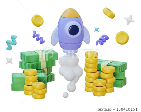 cartoon style currency and rocket 3D graphic cartoon style currency and rocket 3D graphic 130410151