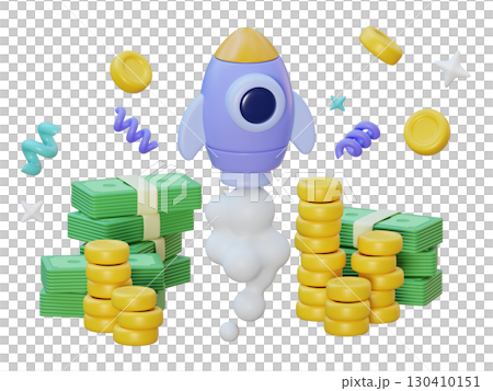 cartoon style currency and rocket 3D graphic cartoon style currency and rocket 3D graphic 130410151