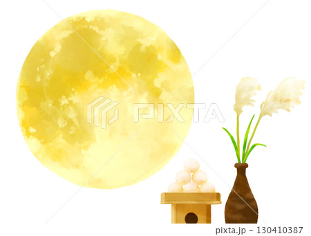 月見セットと満月の透過イラスト 130410387