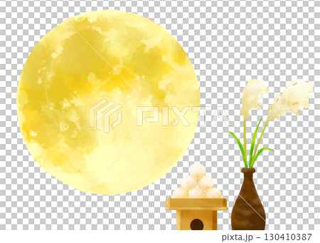 Moon viewing set and transparent illustration of the full moon 130410387