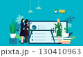 グラフやデータを用いてマーケティングについて会議をしているビジネスウーマン（青） 130410963