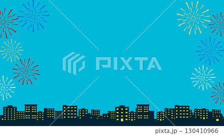 花火で飾られた夏祭り広告背景テンプレート（水色） 130410966