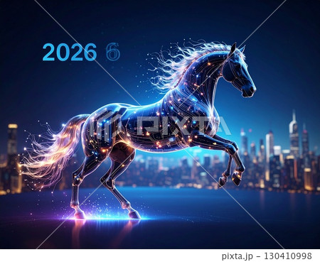 2026年サイバーネオン風な馬の年賀素材 130410998