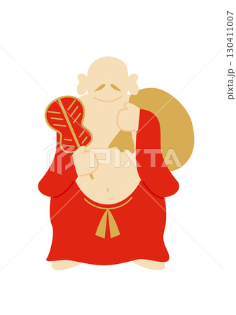 おめでたい色味のシンプルな布袋尊のベクターイラスト 130411007