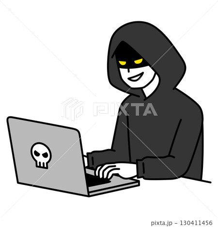 ノートパソコンに向かうハッカー 130411456