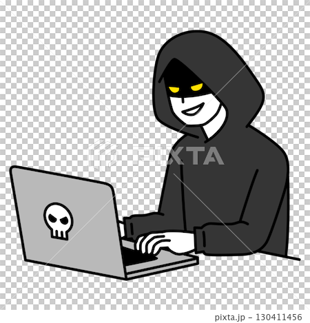 ノートパソコンに向かうハッカー 130411456