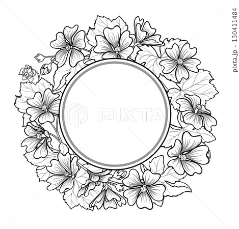 Malva Branch Outline Round Frame. 130411484
