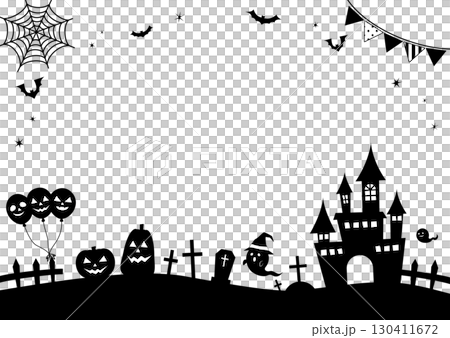 Halloween pumpkin, ghost, castle and bat background frame illustration 130411672