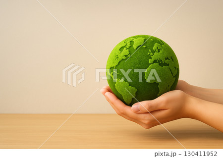 水苔でできた地球を手に持つサステナビリティ・環境問題の背景 水苔でできた地球を手に持つサステナビリティ・環境問題の背景 130411952