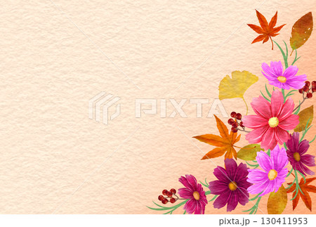 秋のフレーム背景 水彩 和紙 秋のフレーム背景 水彩 和紙 130411953