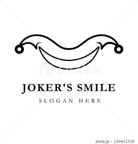 Joker Smile Logo Design with Jester Hat for Fun, Comedy, and Casino Branding 130412310