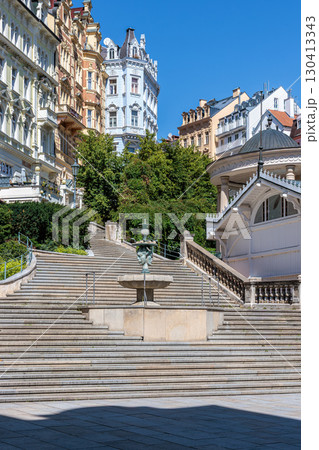Summer walk through the spa center of the famous Karlovy Vary (Carlsbad) in the Czech Republic Summer walk through the spa center of the famous Karlovy Vary (Carlsbad) in the Czech Republic 130413343