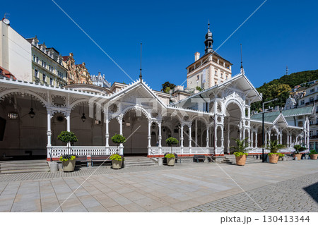 Summer walk through the spa center of the famous Karlovy Vary (Carlsbad) in the Czech Republic Summer walk through the spa center of the famous Karlovy Vary (Carlsbad) in the Czech Republic 130413344
