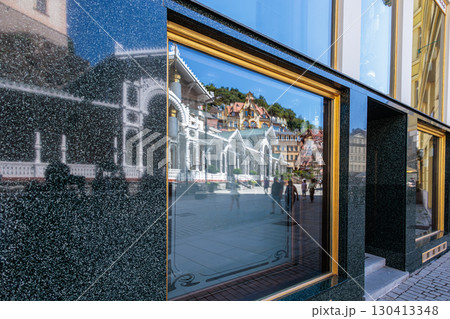 Summer walk through the spa center of the famous Karlovy Vary (Carlsbad) in the Czech Republic 130413348
