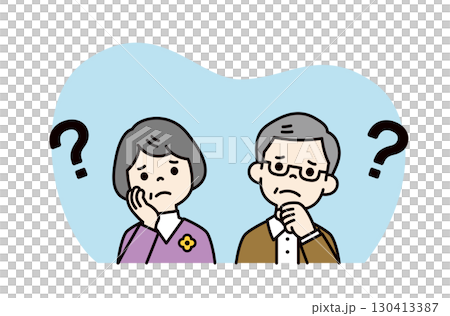 An elderly couple's upper body vector illustration with a confused and troubled face - color An elderly couple's upper body vector illustration with a confused and troubled face - color 130413387