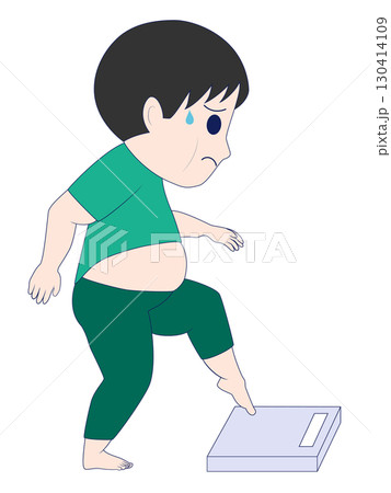 体重計に恐る恐る乗るメタボの男性 体重計に恐る恐る乗るメタボの男性 130414109