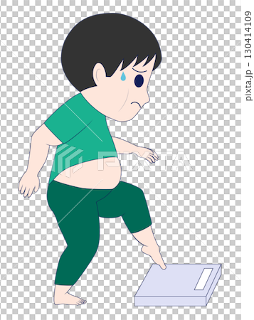 体重計に恐る恐る乗るメタボの男性 体重計に恐る恐る乗るメタボの男性 130414109