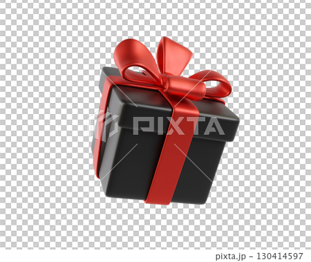 Black gift box with a red bow. A stylized icon perfect for holiday, birthday, or Christmas. Ideal for greeting cards and promotional materials. 3D rendering Black gift box with a red bow. A stylized icon perfect for holiday, birthday, or Christmas. Ideal for greeting cards and promotional materials. 3D rendering 130414597