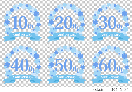 Anniversary icon set Blue flower wreath and ribbon number design 130415124