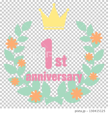 色彩鮮豔、可愛的花朵、月桂樹和皇冠週年紀念圖標 - 一周年 色彩鮮豔、可愛的花朵、月桂樹和皇冠週年紀念圖標 - 一周年 130415125