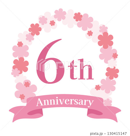 ピンクの花（桜）の周年記念アイコン　6周年 130415147