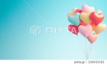 Bunch of pastel colored heart shaped balloons floating in a clear blue sky, perfect for valentine's day, mother's day, anniversaries, weddings or spring celebrations 130415181