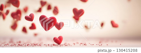 Red hearts floating in the air with a blurred background, creating a romantic atmosphere perfect for valentine's day, mother's day or spring celebrations 130415208