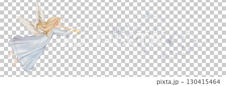 Christmas angel trumpets with light hair and blue dress watercolor illustration with Snowflakes wave shape. Christian Nativity angel with wings, design for religious baptism invitation, greeting card. Christmas angel trumpets with light hair and blue dress watercolor illustration with Snowflakes wave shape. Christian Nativity angel with wings, design for religious baptism invitation, greeting card. 130415464