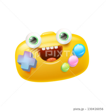 Funny monster gamepad cartoon character isolated on white ,vector illustration. cute cartoon game controller character with teeth and eyes, creative design for gaming, apps, websites, stickers, kids Funny monster gamepad cartoon character isolated on white ,vector illustration. cute cartoon game controller character with teeth and eyes, creative design for gaming, apps, websites, stickers, kids 130416056