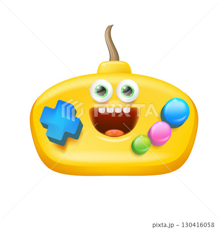 Funny monster gamepad cartoon character isolated on white ,vector illustration. cute cartoon game controller character with teeth and eyes, creative design for gaming, apps, websites, stickers, kids 130416058